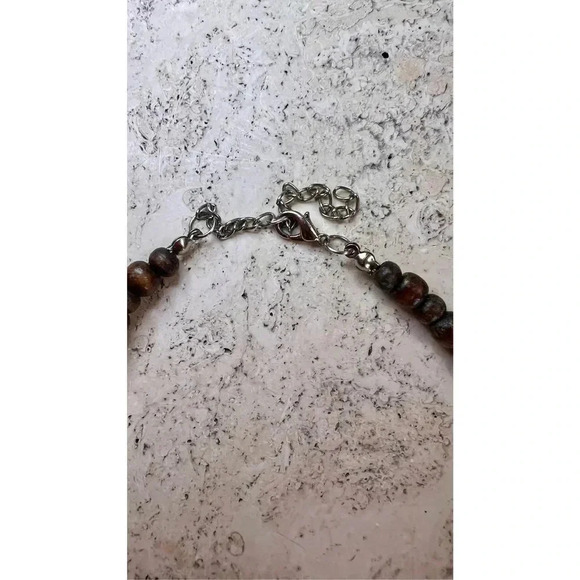 Wooden Brown with Gold Flakes Necklace 18-inch - Picture 3 of 6